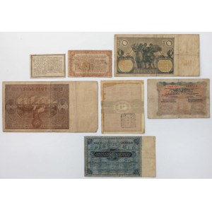 Zestaw banknotów 1915-1960, w tym 10 zł 1926 nominał w zn. wodnym (7szt)