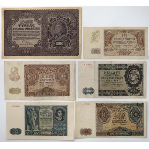 1.000 mkp 1919 Sierpień + Okupacja - zestaw banknotów (6szt)