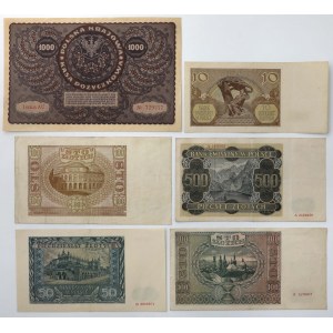 1.000 mkp 1919 Sierpień + Okupacja - zestaw banknotów (6szt)