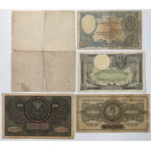 Świadectwo tymczasowe Poż. Długoterminowej na 1000 mk i banknoty 1919-1922 (5szt)