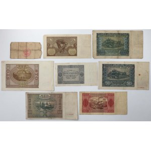 Zestaw banknotów 5 - 100 zł 1940-1948 + Wejherowo 1 mk 1914 (8szt)