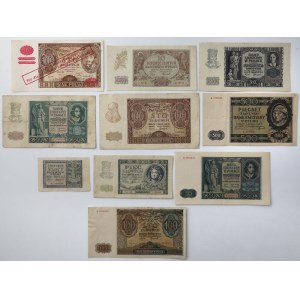 Okupacja 1 - 500 zł 1940-1941, w tym fałszywy przedruk GG (10szt)