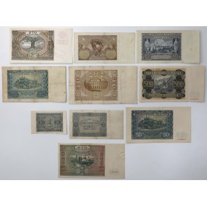 Okupacja 1 - 500 zł 1940-1941, w tym fałszywy przedruk GG (10szt)