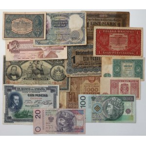 Zestaw banknotów Polska i zagranica 1915-1994, w tym radar 100 zł 1994 (13szt)