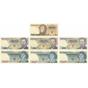 200, 500 i 1.000 zł 1982-1988 - zestaw (7szt)