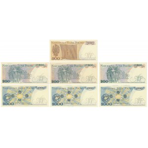 200, 500 i 1.000 zł 1982-1988 - zestaw (7szt)