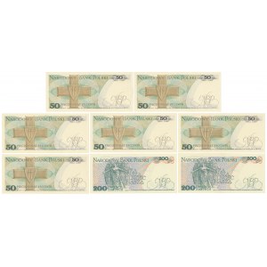 Zestaw 6x 50 zł 1986 i 2x 200 zł 1988 (8szt)