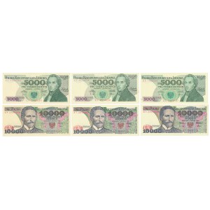 Zestaw 3x 5.000 i 3x 10.000 zł 1982-1988 (6szt)