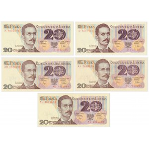 20 zł 1982 - A, D, AD, AL, AU - zestaw (5szt)
