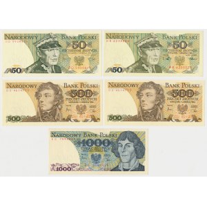 50, 500 i 1.000 zł 1982-1988 - zestaw (5szt)