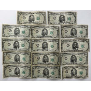 USA, 5 dolarów 1950-1988 - zestaw (14szt)