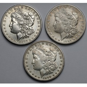 USA, Dolar 1882-1892-S, San Francisco - Morgan Dollar - zestaw (3szt)