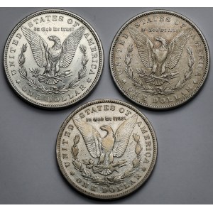 USA, Dolar 1882-1892-S, San Francisco - Morgan Dollar - zestaw (3szt)