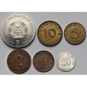 Niemcy, 1-20 fenigów i 5 marek 1875-1976 - zestaw (6szt)