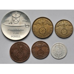 Niemcy, 1-20 fenigów i 5 marek 1875-1976 - zestaw (6szt)