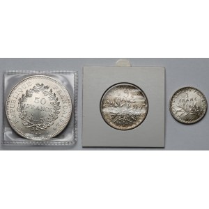 Francja, 1-50 franków 1870-1960 - zestaw (3szt)
