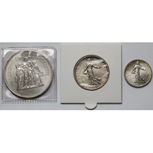 Francja, 1-50 franków 1870-1960 - zestaw (3szt)
