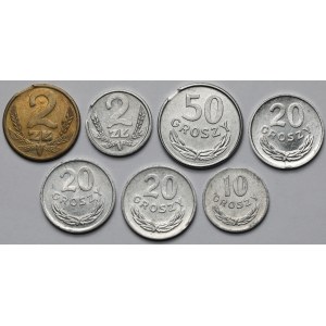 Destrukty 10 groszy - 2 złote 1977-1989 - końcówki blachy - zestaw (7szt)