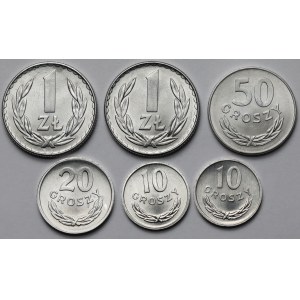10-50 groszy i 1 złoty 1973-1985 - mennicze - zestaw (6szt)