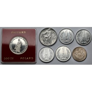50 groszy - 200 złotych 1949-1985 - w tym próba FeNi - zestaw (7szt)
