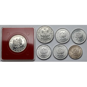 50 groszy - 200 złotych 1949-1985 - w tym próba FeNi - zestaw (7szt)
