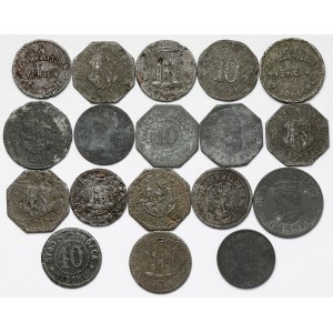 Polska i Niemcy, Monety zastępcze, 5-10 fenigów - zestaw (18szt)