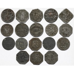 Polska i Niemcy, monety zastępcze, 10 fenigów - zestaw (18szt)