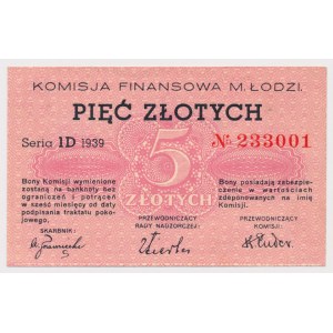 Łódź, Komisja Finansowa, 5 złotych 1939 - Seria 1D