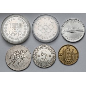 Japonia, Finlandia, Rumunia..., Monety i medale okolicznościowe - w tym SREBRA (6szt)