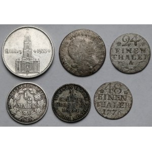 Niemcy, Monety srebrne 1765-1934, w tym Wrocław - zestaw (6szt)