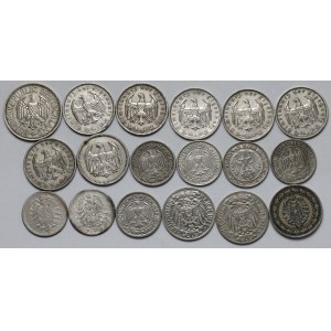 Niemcy, 20-50 fenigów i 1-2 marki 1875-1951 - zestaw (18szt)