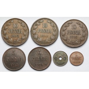 Finlandia, 1-10 pennia 1890-1941 - zestaw (7szt)