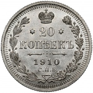 Rosja, Mikołaj II, 20 kopiejek 1910, Petersburg