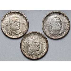 USA, 1/2 dolara 1946 Booker T. Washington Memorial - zestaw z 3 mennic