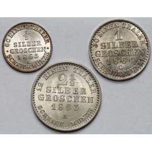Prusy, Wilhelm I, od 1/2 do 2-1/2 grosza srebrnego 1863-1869 - zestaw (3szt)