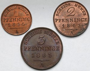 Prussia, Wilhelm I, 1-3 pfennigs 1863-1864 - set (3pcs)