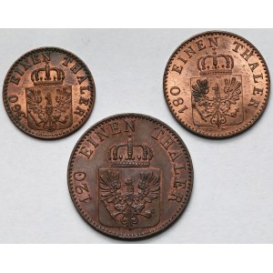 Prusy, Wilhelm I, 1-3 fenigi 1863-1864 - zestaw (3szt)