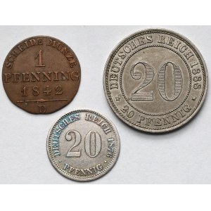 Niemcy, 1-20 fenigów 1842-1888 - zestaw (3szt)