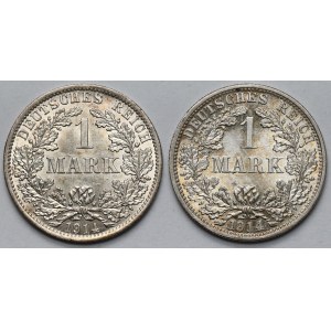 Niemcy, Prusy, 1 marka 1914 A i F - zestaw (2szt)