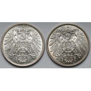 Niemcy, Prusy, 1 marka 1914 A i F - zestaw (2szt)