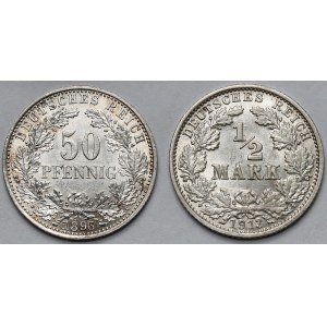 Niemcy, Prusy, 1/2 marki i 50 fenigów 1896-1913 - zestaw (2szt)