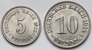 Germany, Prussia, 5-10 fenig 1913-1914, E and D - set (2pcs)