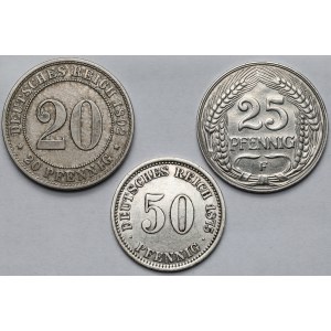 Niemcy, Prusy, 20-50 fenigów 1875-1909 - zestaw (3szt)
