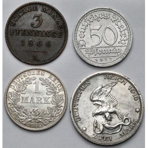 Niemcy, 3-50 fenigów i 1-2 marki 1866-1922 - zestaw (4szt)