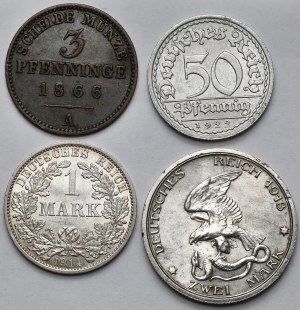 Allemagne, 3-50 fenig et 1-2 marks 1866-1922 - set (4pcs)