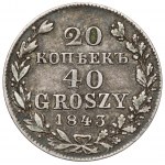 20 kopiejek = 40 groszy 1843 MW, Warszawa - b.rzadkie