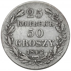 25 kopecks = 50 pennies 1842 MW, Warsaw - rare