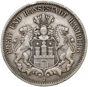 Hamburg, 5 marks 1876-J