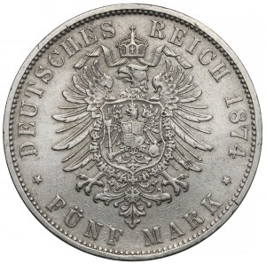 Württemberg, 5 marks 1874-F