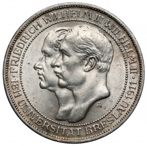 Prusy, 3 marki 1911-A, Berlin - Uniwersytet we Wrocławiu